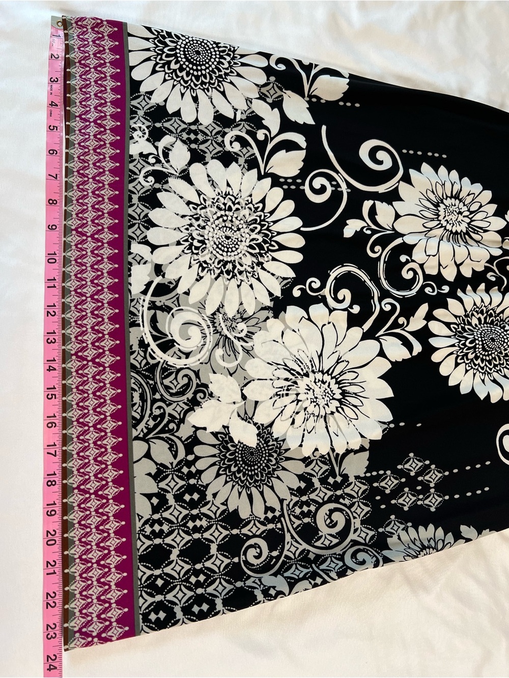 Ice Black Midi Dress with White Floral Print & Pink Border Square Neckline Sz 14 - Picture 13 of 14